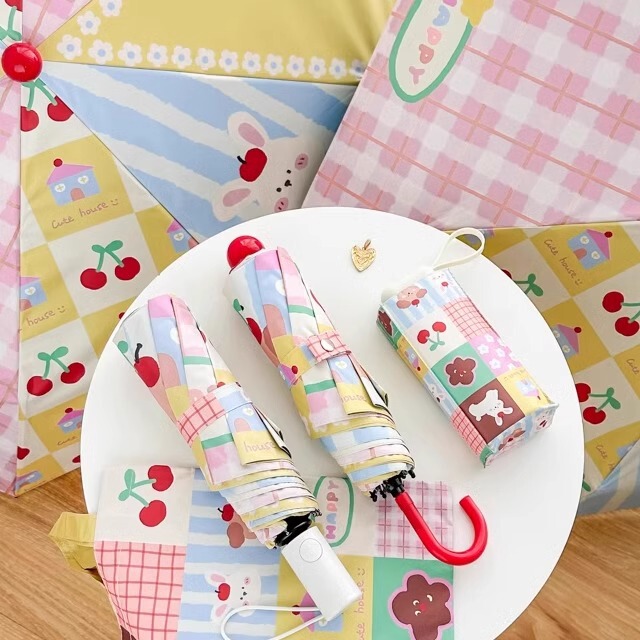 Cute Puppy Curved Hook Folding Umbrella Small Portable High-value Dual-purpose Full-automatic Women's Sunscreen and UV Protection