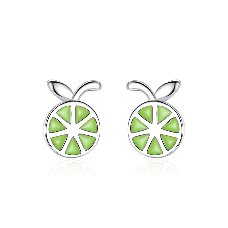 Plata esterlina S925 verano pequeño limón Stud pendientes de las mujeres moda estilo japonés y coreano pendientes de plata esterlina las mujeres lindo Internet celebridad mismo estilo