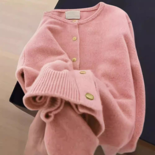 GZ Thirteen Rows High-Quality Pink Knit Cardigan Women's Autumn/Winter New Soft and Delicate Fufu Lazy Sweater Outerwear