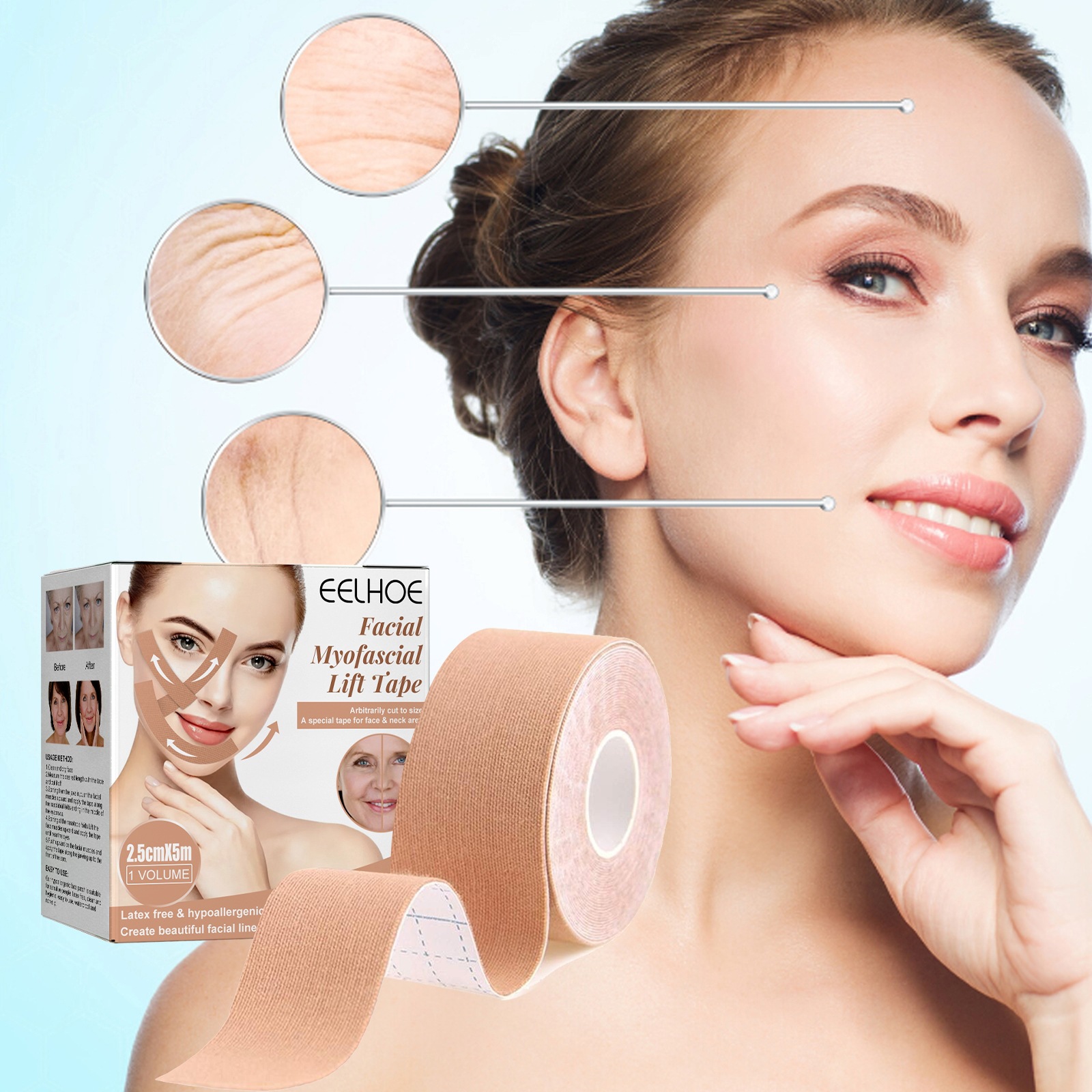 EELHOE Facial Muscle Fascia Tightening Band for Lifting Face, Preventing Drooping, Firming Chin, Creating V-Shaped Face, Breathable Face Lifting Patch