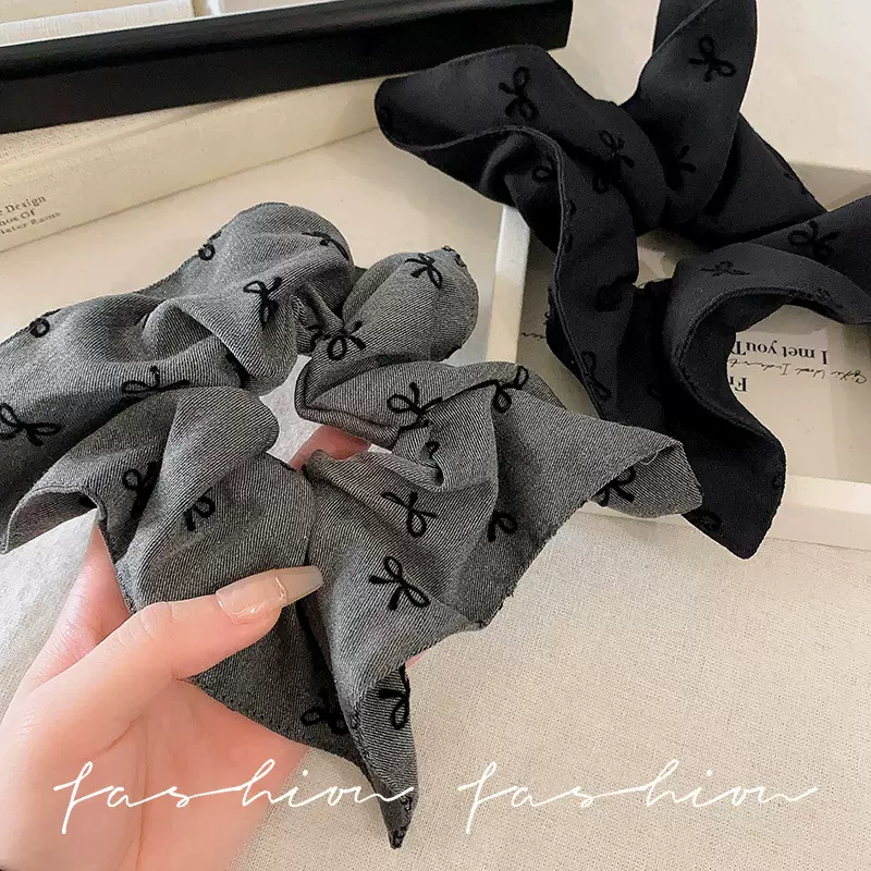 蝴蝶结印花布艺方巾发圈大肠圈韩系低马尾洋气头绳气质扎头发饰女