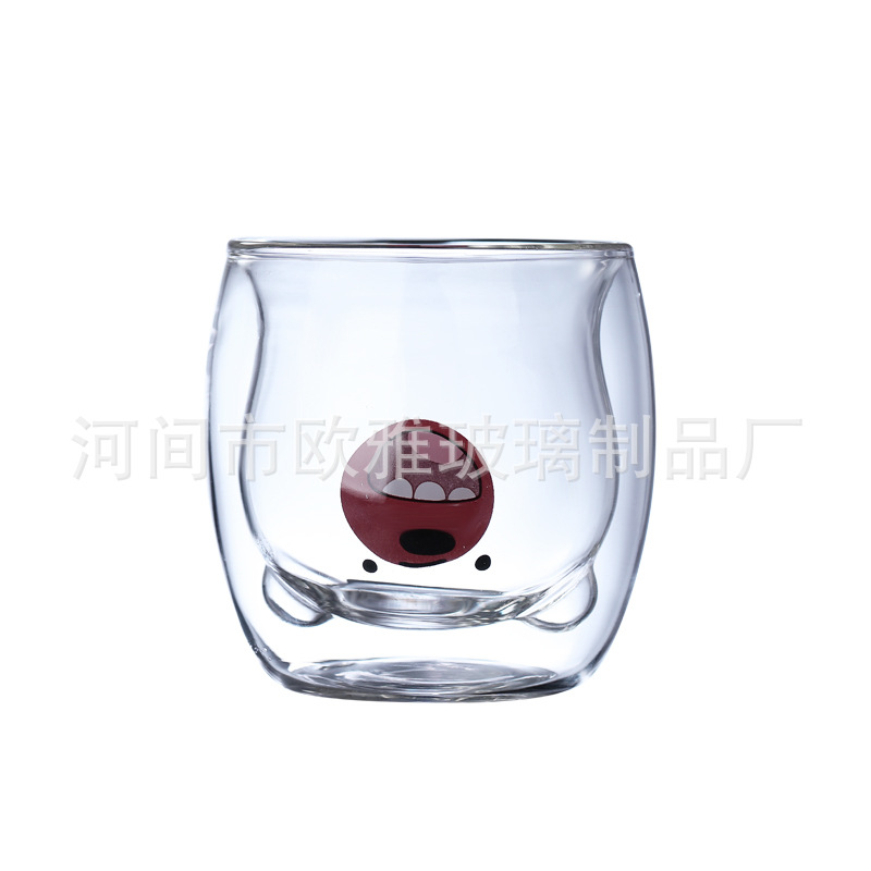 Vidrio de dibujos animados marca leche jugo oso doble capa taza de café borosilicato colorido lindo hogar taza de té