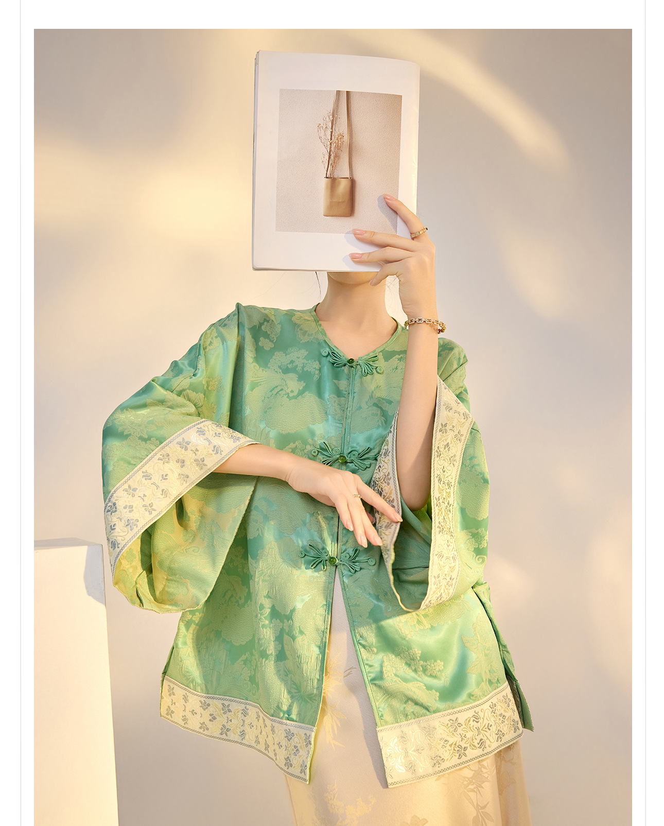 Áo sơ mi nam dài tay họa tiết in hình phong cách retro thanh lịch — Xanh lục chi tiết 10