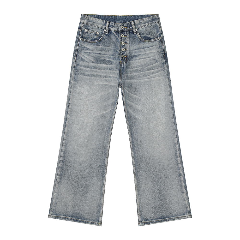 MTLCLOTHES Hombres| Diseño coreano multi-botón blanco pulido micro-cuerno suelto vaqueros lavado con agua de moda universal