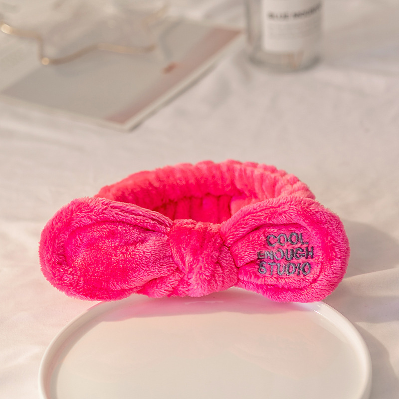 [Pequeño al por mayor] estilo coreano Super lindo bordado coral terciopelo arco yoga maquillaje cara lavado banda de pelo