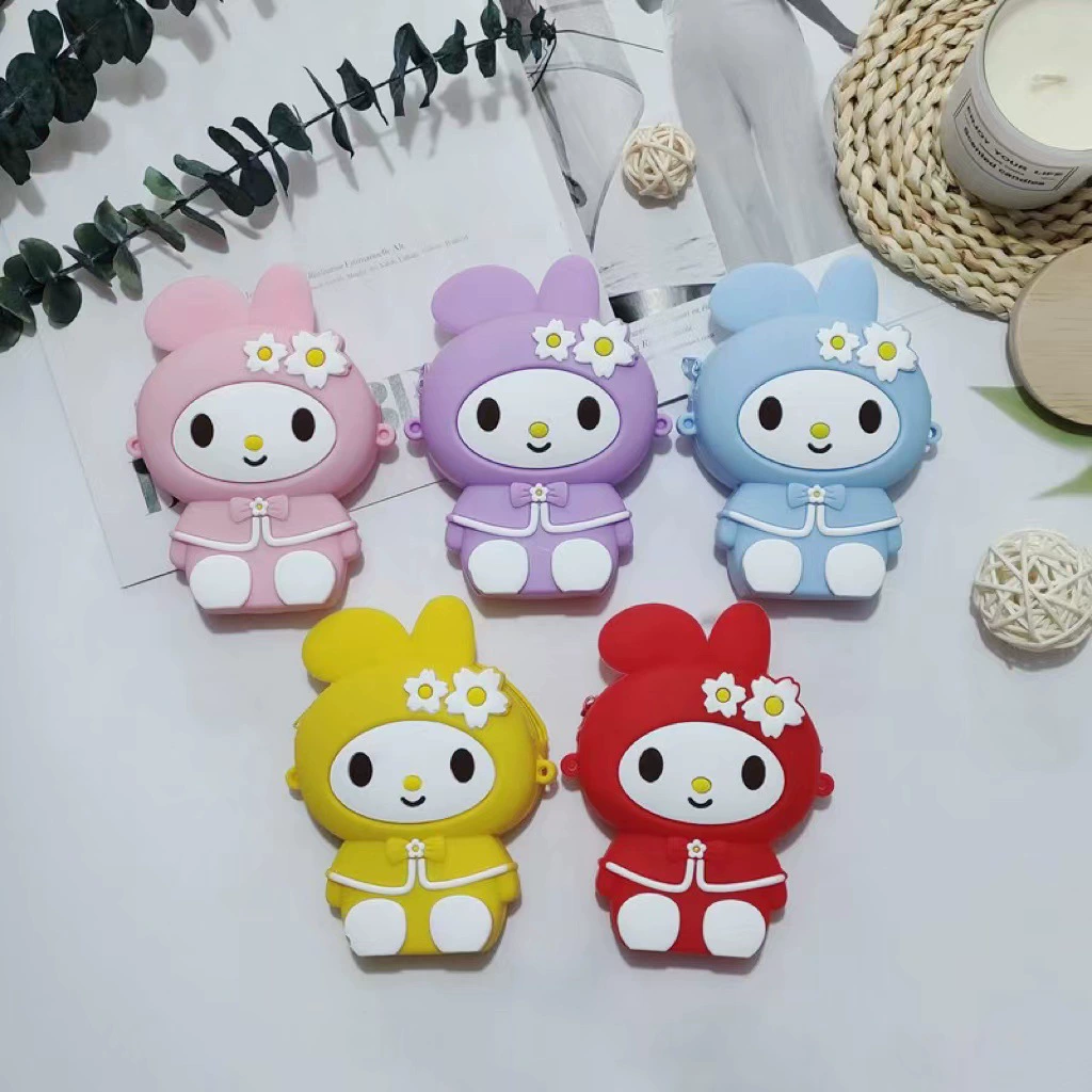 Cartoon silicone children's rabbit, cute wallet, bag strap, flowered