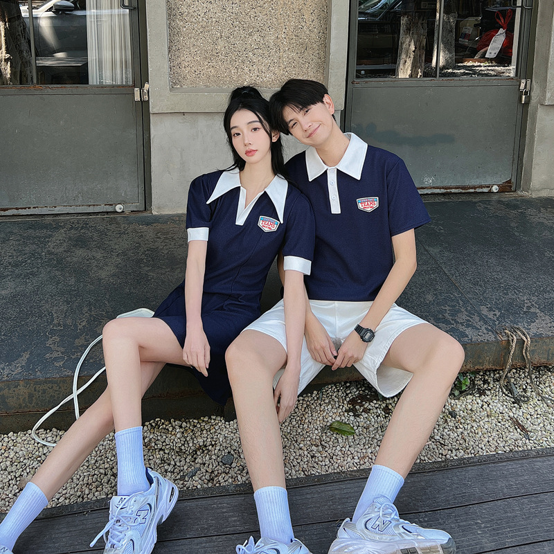 남녀 대학 스타일 캐주얼 A 자형 립 허리 원피스 커플의 여름 202 핫 걸스