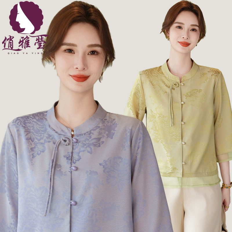 Новая китайская мама летняя рубашка с рукавами 2025 новая женская летняя футболка среднего и пожилого возраста