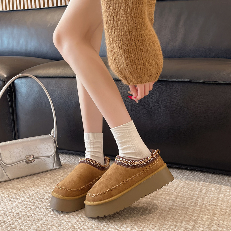 Fashionable Casual Cotton Shoes for Women 2025 Autumn and Winter Retro Suede Thick-Soled Snow Boots Warm and Comfortable Indoor Platform Shoes