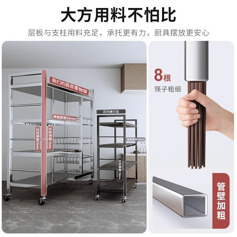 书桌旁小推车不锈钢置物架落地多层菜架收纳架多功能厨房储物架子|undefined