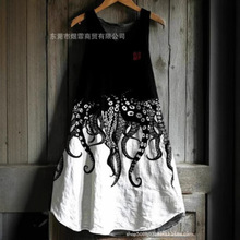 2025跨境外贸新款女装无袖圆领3D印花连衣裙夏季中长A字连衣裙女