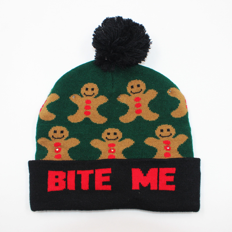 Fabricante transfronterizo de gorros navideños europeos y americanos tejidos en jacquard, gorros navideños de lana con luces LED, gorros navideños con pompón y bufandas. image 19