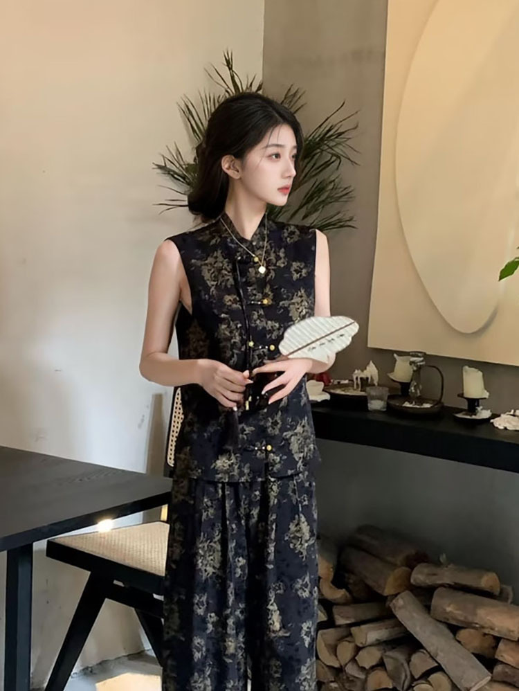 Bộ áo vest và quần dài nữ phong cách Trung Hoa mới mùa hè M6002 — Quần dài