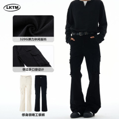 LKTM男装 美式多口袋修身弹力工装裤男女cleanfit显瘦微喇休闲裤