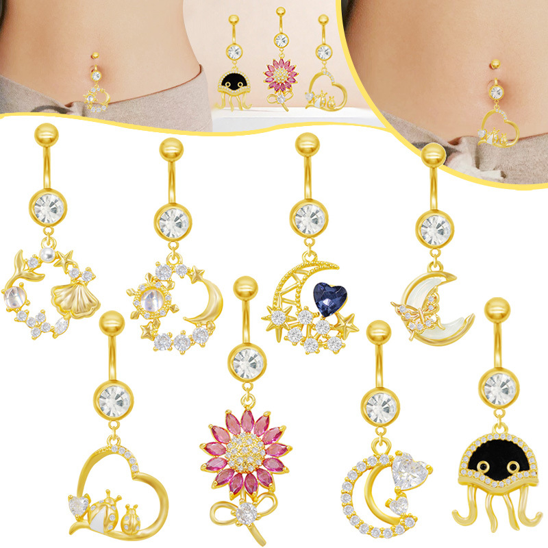 Piercing nombril tournesol méduse avec zircon bijoux mode_voghion.com