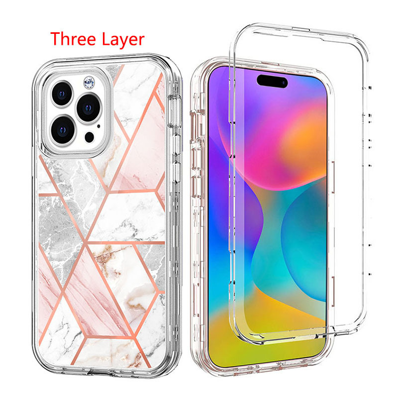 Suitable for iPhone 17 15 14 13 12 16 Pro Max Mobile Phone Case Three-In-One Marble Anti-Fall Cover