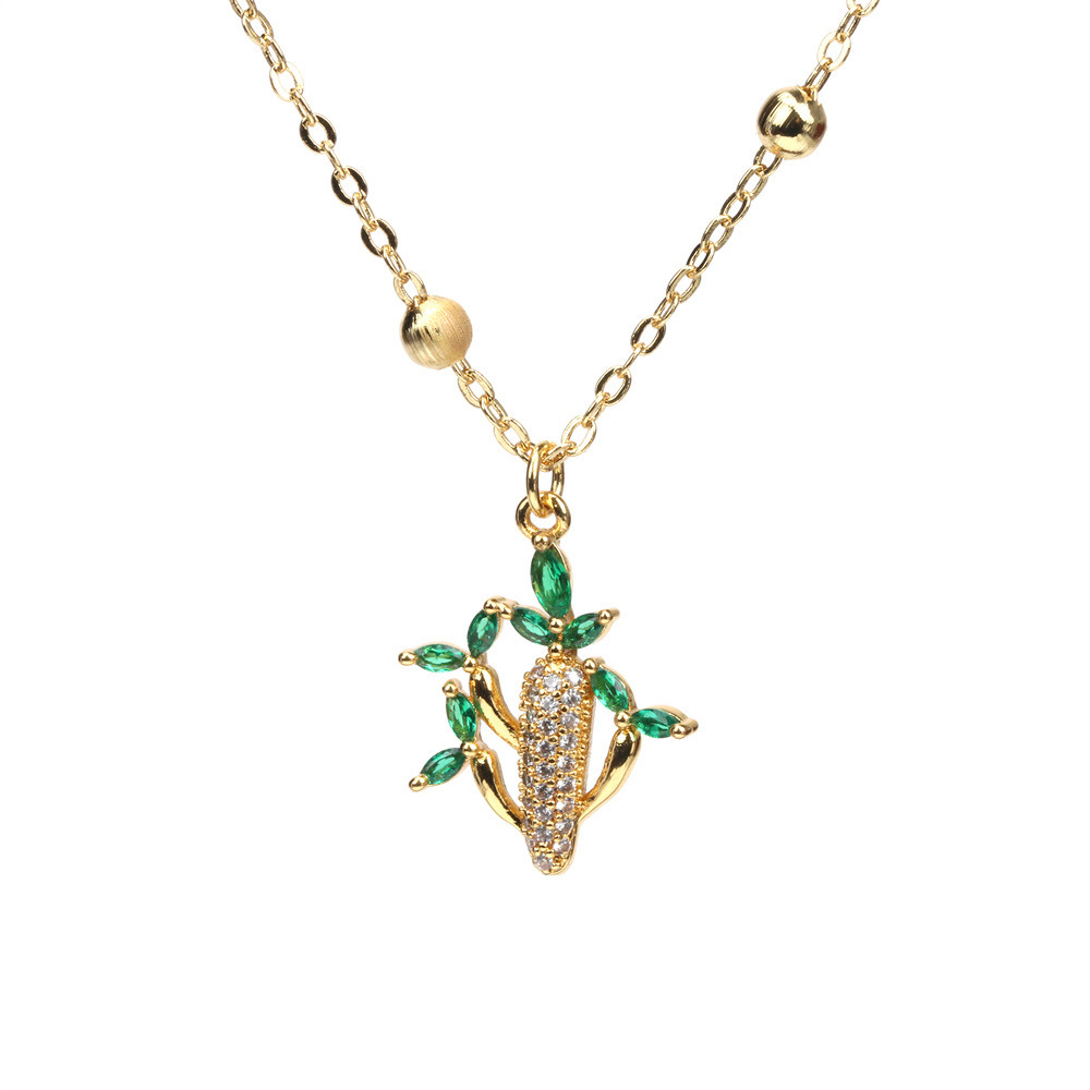 Collier De Cactus En Micro Zircon Incrusté De Cuivre Collier De Perles Simples Pour Femmes display picture 2