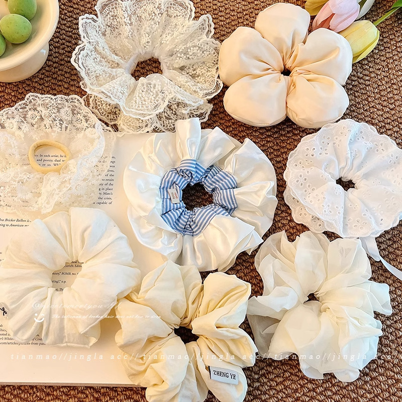 春夏温柔韩系大号针织蕾丝大肠发圈女慵懒风高级感低马尾头绳发饰