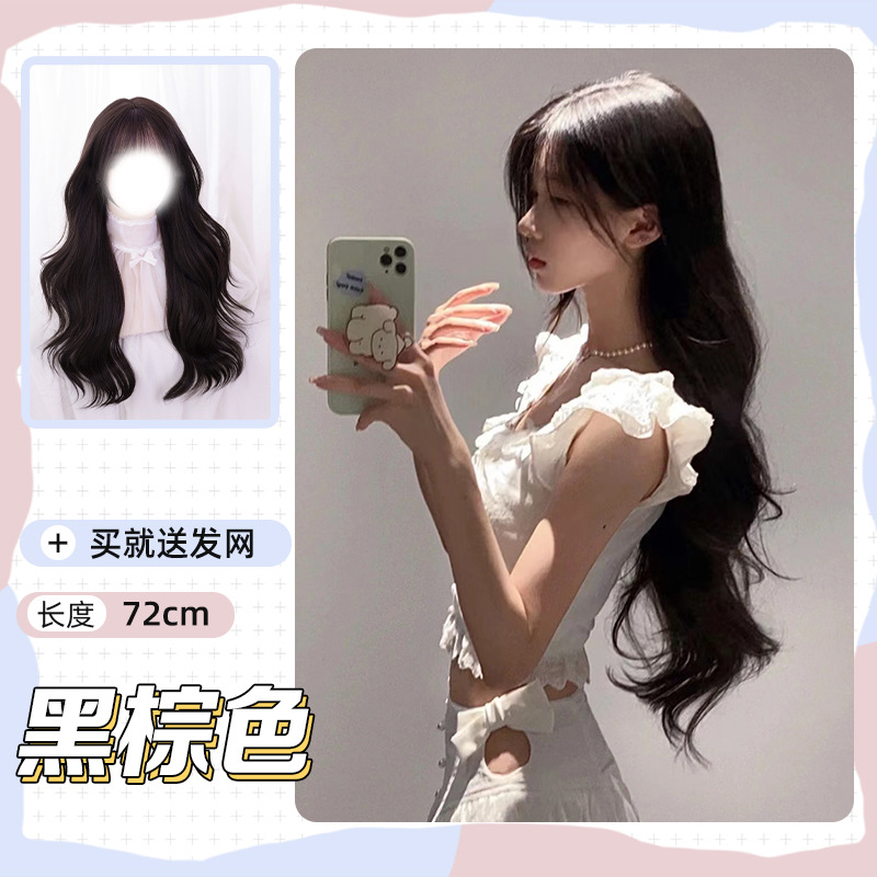 Cross border wig female daily internet celebrity, sweet lolita, natural new long curly hair, straight bangs, jk full head cover style