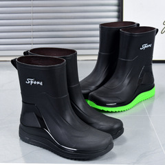 Mens Closed-Toe Rain Boots, British Trend Protective Work Boots, Mid-Center Waterproof Boots, Construction Site Anti-Slip Rubber Shoes, Warm Insulated Shoes