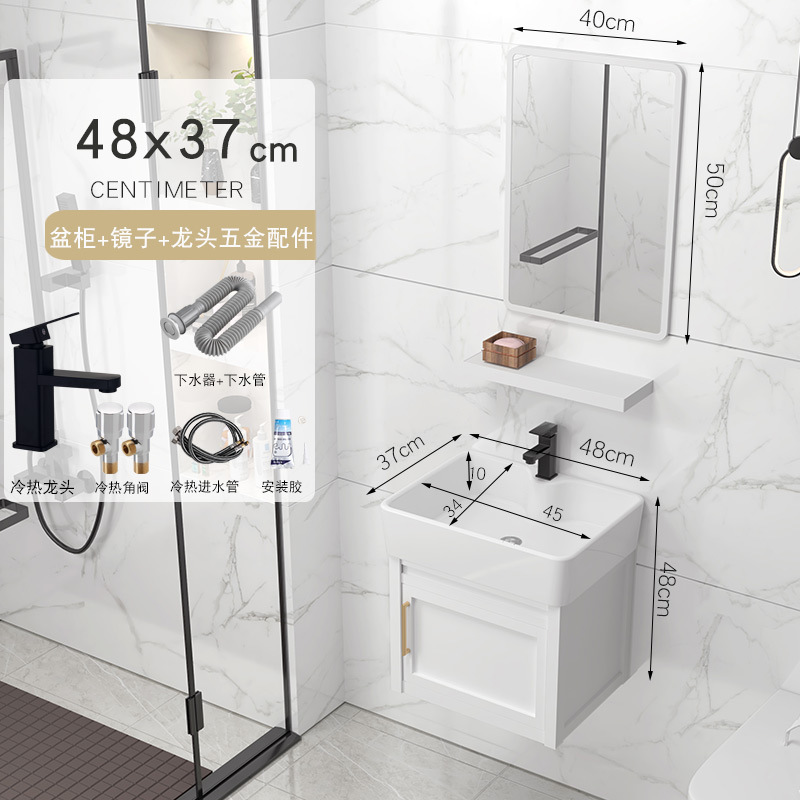 48x37cm gabinete de lavabo + accesorios de grifo + espejo cuadrado