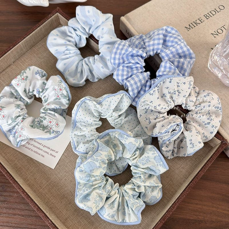 Blue sea salt, cute hair rope, universal cloth, hair accessory, wide color palette, floral print