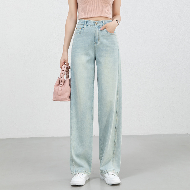 If Thin Slim Joker Drop Straight Pants 2025 Summer High Waist Narrow Wide Leg Jeans Women's 8113