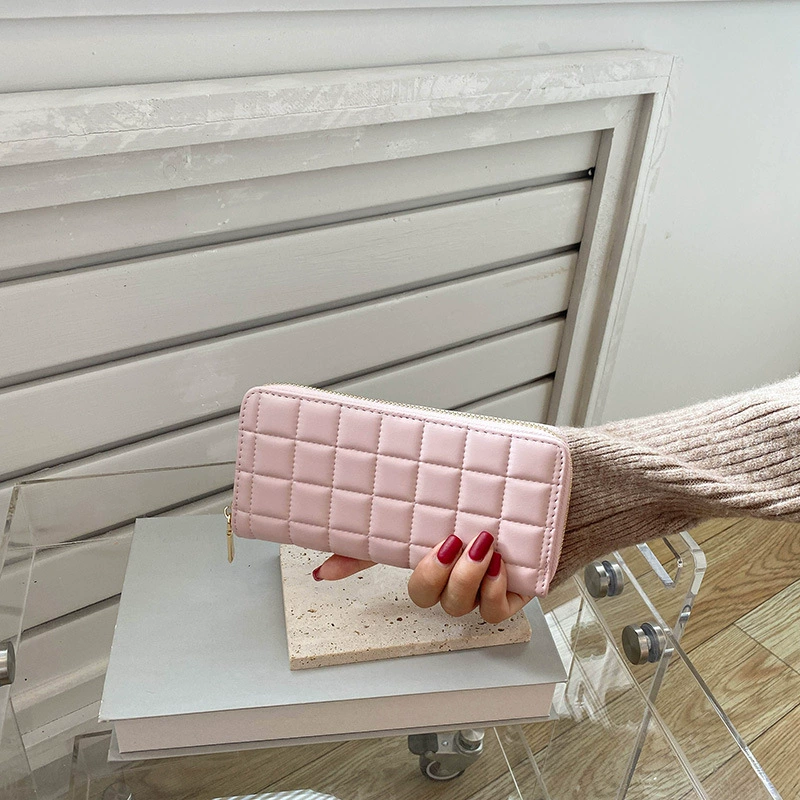 Длинный кожаный кошелёк из полиуретана, клатч с простроченной quilted, вместительный держатель для карт, 20×6×6.5 см