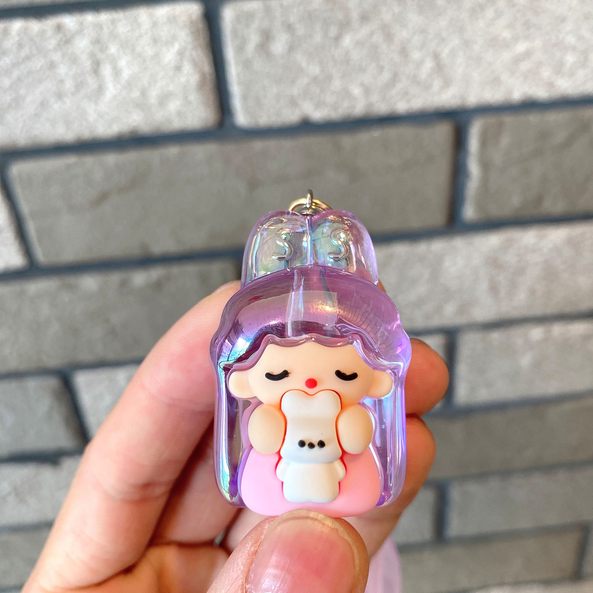 Acrílico transparente UV colorido dibujos animados lindos orejas de conejo llavero colgante pareja pequeña bolsa de regalo accesorios