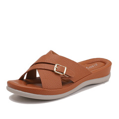 坡跟拖鞋女外穿夏季新款跨境厚底輕便踩屎感舒適大碼一字涼拖鞋