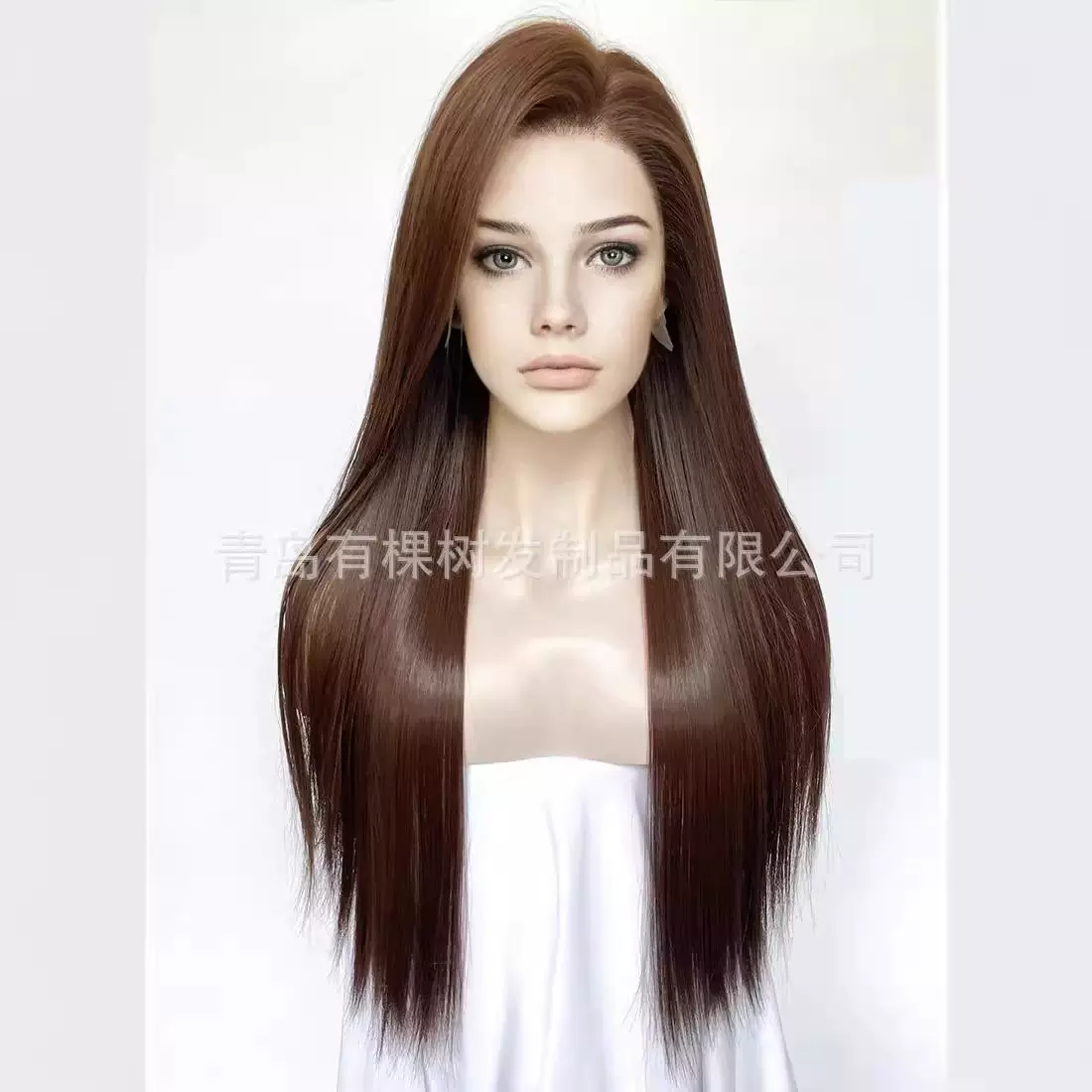 欧美假发亚马逊新款哑光高温丝化纤前蕾丝头套棕色长直发一件代