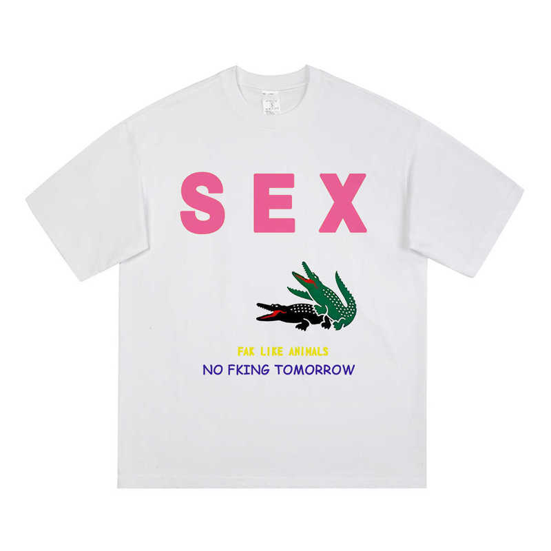 Retro Spoof Crocodile Mating Fun Hip-Hop Rap Heavy Short-Sleeved American Small Neckline Loose T-Shirt