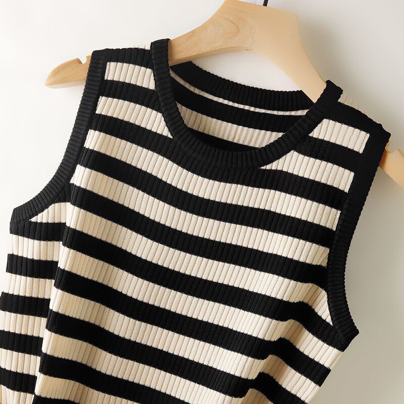 Camisole Women's Loose Spring and Summer Round Neck Ice Silk Knit Striped All-match Casual Street Sleeveless Top Camisole Women's Loose Spring and Summer Round Neck Ice Silk Knit Striped All-match Casual Street Sleeveless Top