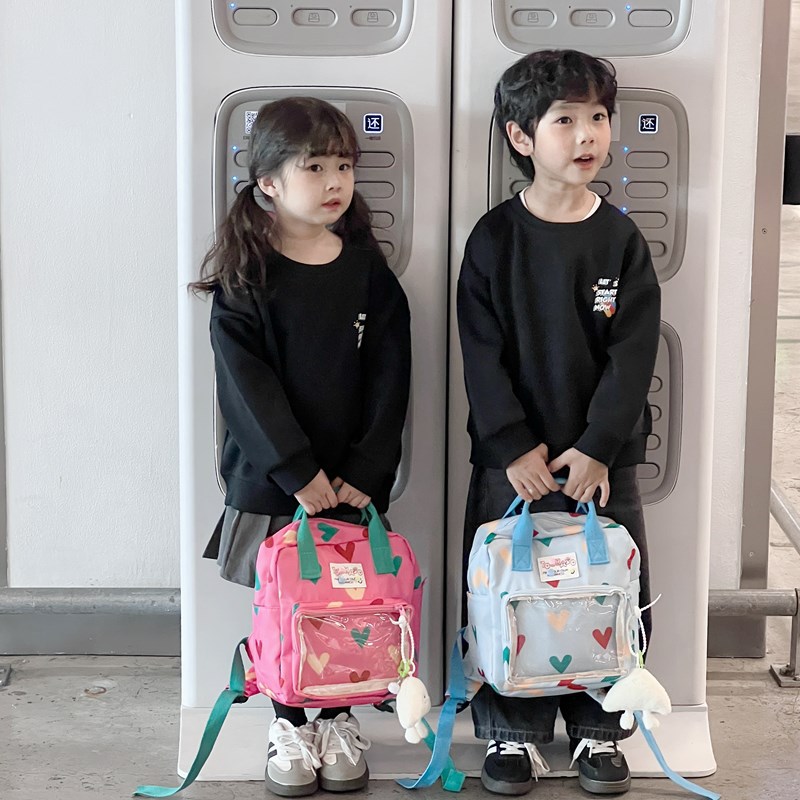 Mochila escolar para bebé de jardín de infantes dulce amor estilo occidental ventana pequeña transparente mochila para niños y niñas mochila para niños nueva