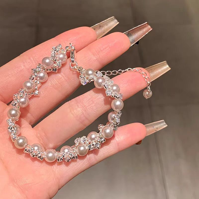 法式轻奢珍珠爆闪锆石手链轻奢小众精致绝美高颜值学生党百搭手饰|undefined