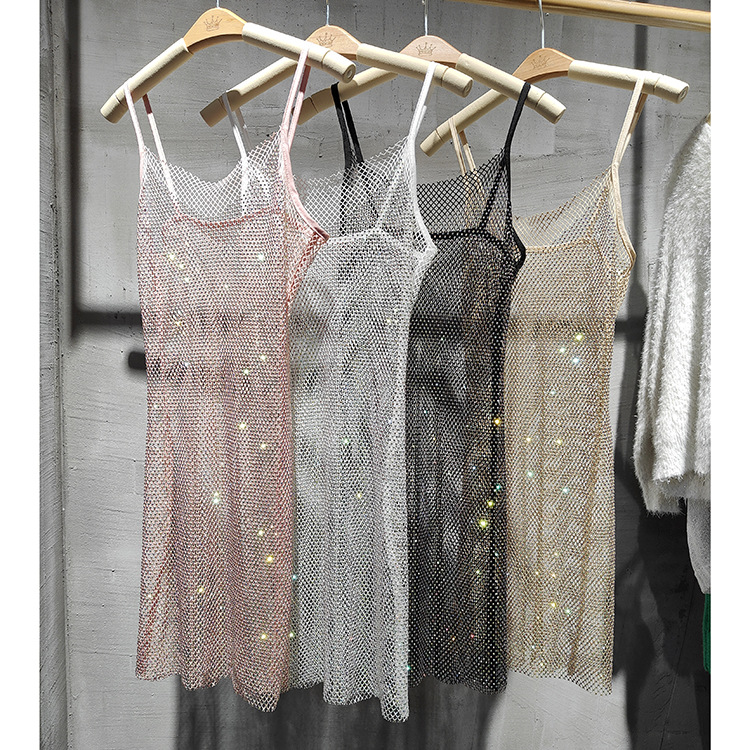 Wholesale Women's Sexy Diamond Solid Color Nightclub Party Bar V Neck Sleeveless Strap Dress display picture 4