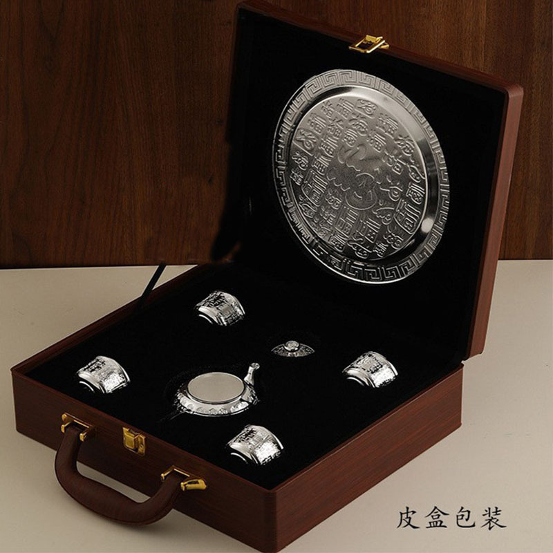Pure Silver Baifuku Silver Pot Set Chinese Business Promotional Gift National Trend Portable Silver Pot Silver Cup