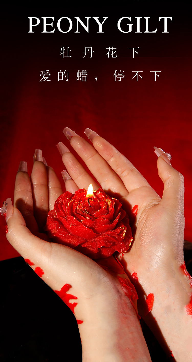 Low-Temperature Gold-Plated Soy Wax Candle for Couples, Red Peony Design — detail image 13