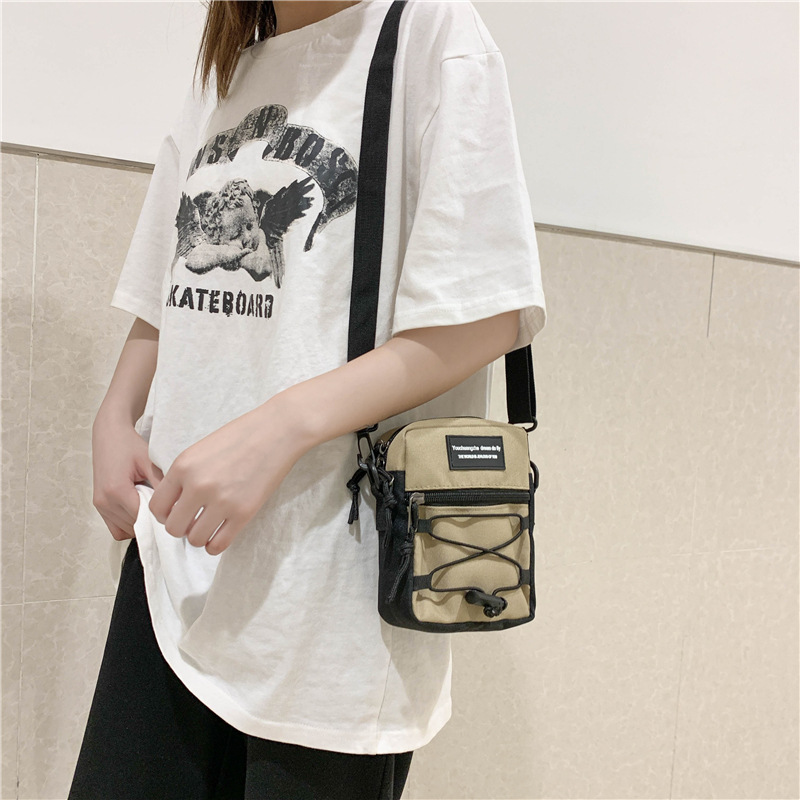 67g Weight Zipper Closure Type Single Shoulder Strap Strap Type Crossbody Bag Bags Type Nylon Material Letter Pattern Streetwear Style Square Shape Khaki, Light Grey, White, Black Color Small Size Small Nylon Letter Streetwear Square Zipper Crossbody Bag 62