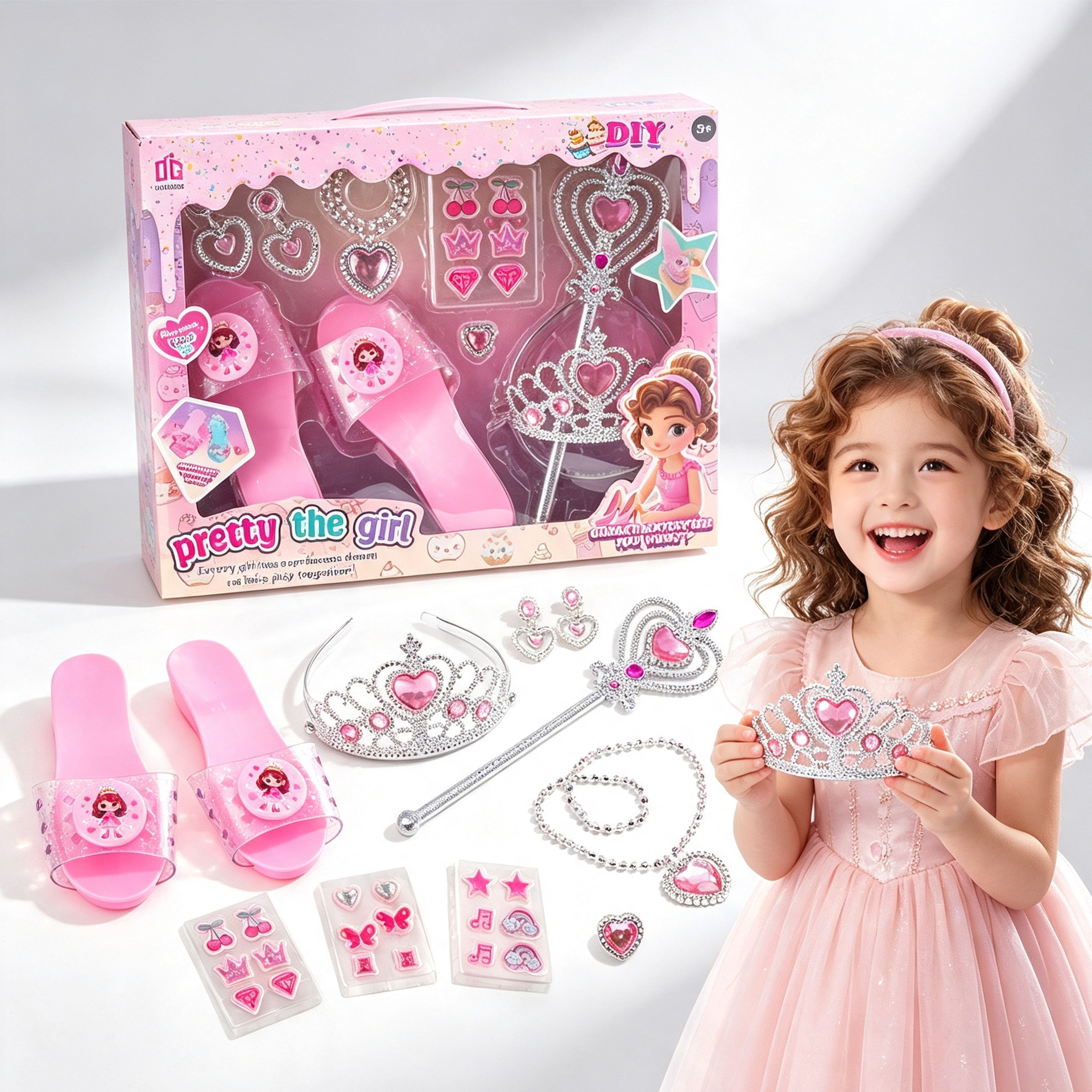 Set de Joyas de Juguete Infantil de Plástico con Accesorios Intercambiables para Niñas