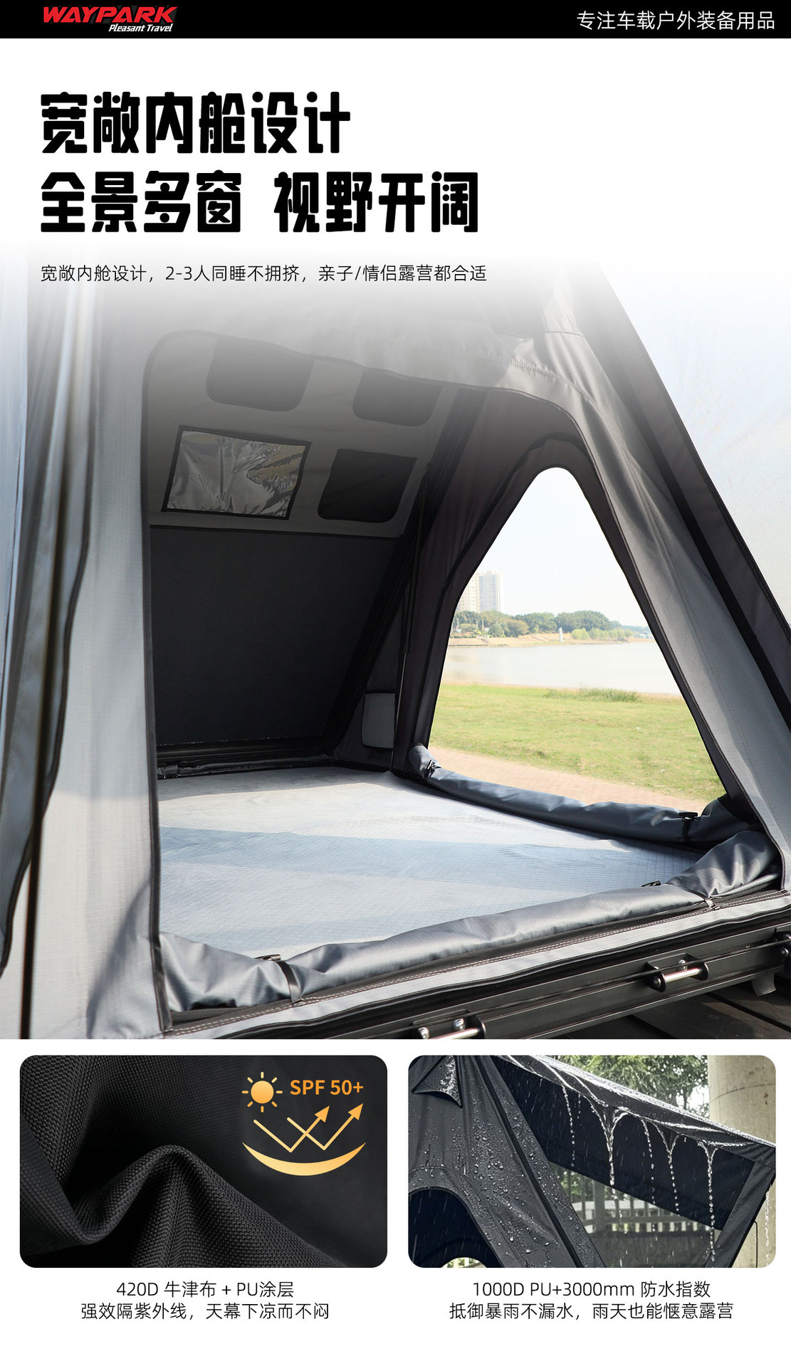 Aluminum Alloy Triangular Quick-Open Roof Tent for Outdoor Camping, Hard-Top Automatic Suv Tent, No Assembly Required