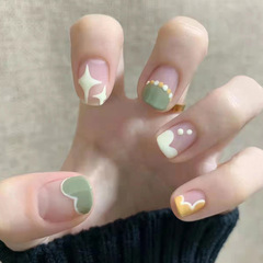 Fresh and cute nail sticker sheet with sanding star dots, wearable nail art set, detachable fake nails, short style, wholesale