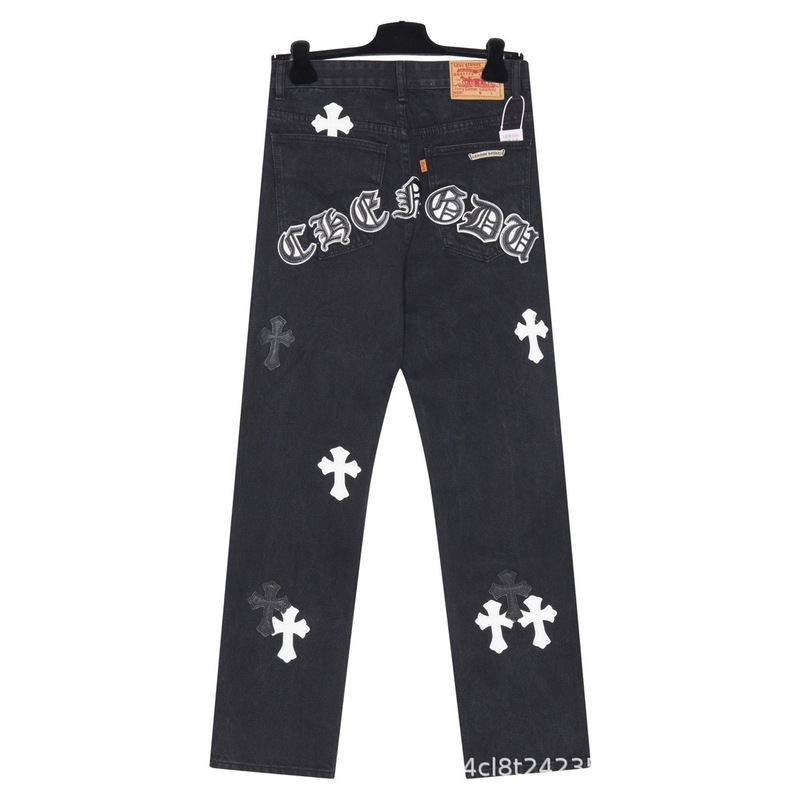 25 正しいバージョン CH クロウクロスレザー刺繍ウォッシュジーンズカップルルーズデニム卸売ドロップシッピング|undefined