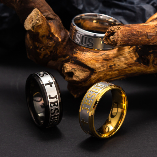 Titanium Steel Ring Men's Personality European and American Corroded Letters Men's Trendy Brand Ring New Jewelry Wholesale Shipping Source
