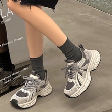 休闲运动鞋女2025春季网红爆款老爹鞋真皮透气厚底增高轻便跑步鞋