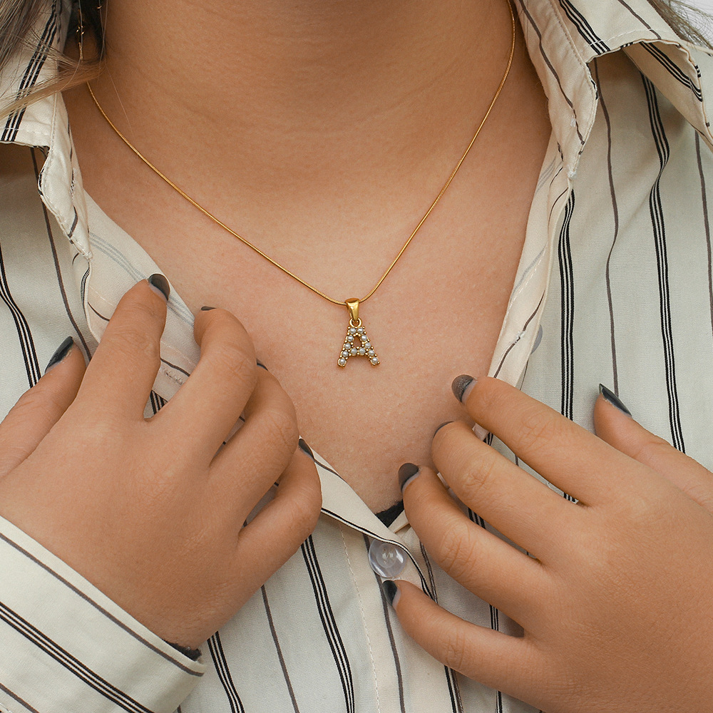 Simple Style Letter Stainless Steel Plating Inlaid Pearls Pearl Necklace