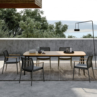 Nordic Outdoor Rattan Table and Chair Teak Combination Leisure Balcony Courtyard Outdoor Villa Garden Waterproof Sunscreen Furniture
