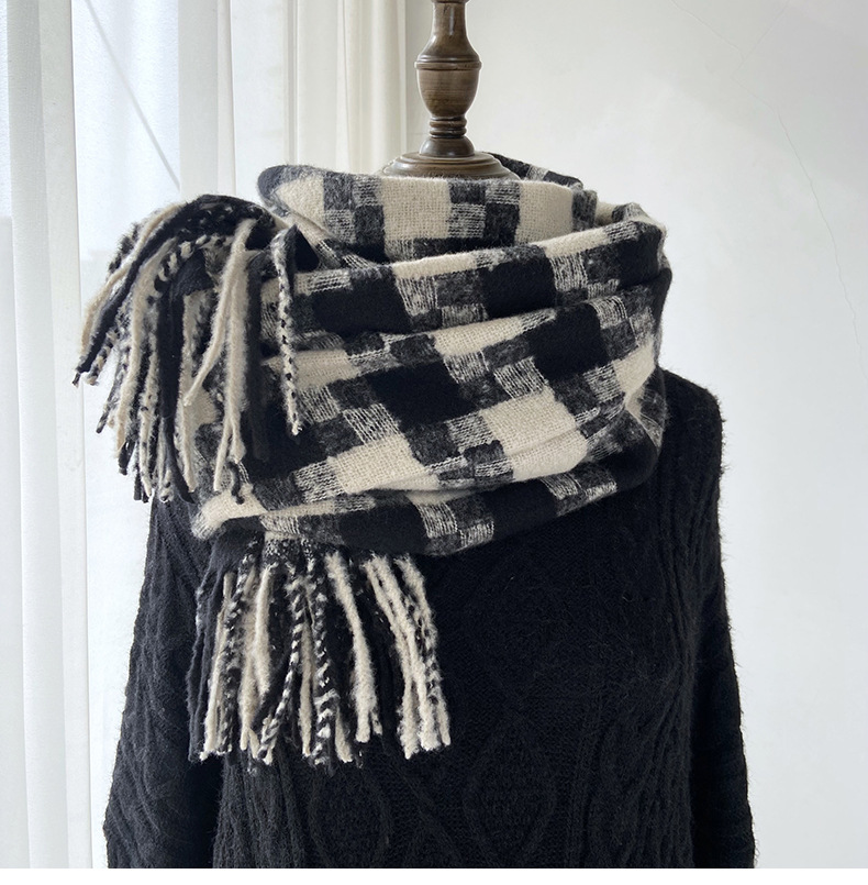 Kariert Schal Mit Fransen Für Damen Für Herbst Und Winter_voghion.com