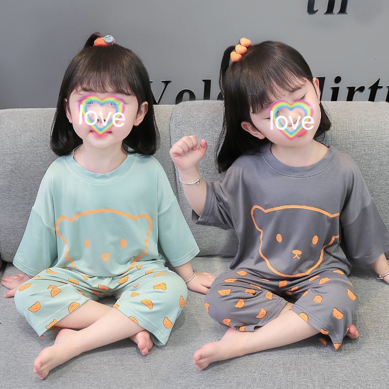 Girl's Pajamas Summer Thin Modal Little Girl's Summer Home Clothes suit Children's Baby Air-conditioning Clothes