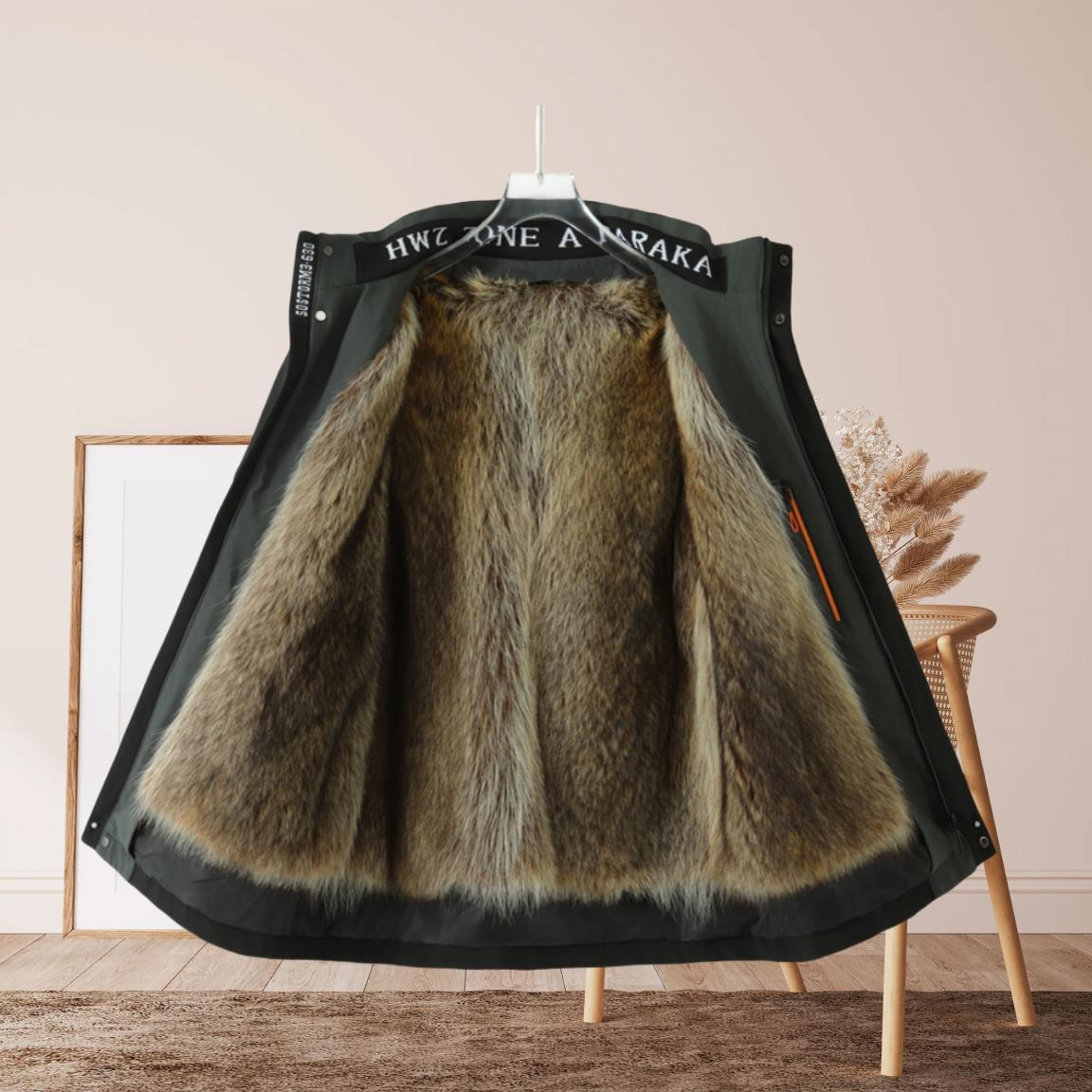 派克服男士冬季短款美洲貉内胆可拆卸皮毛一体小浣熊皮草外套